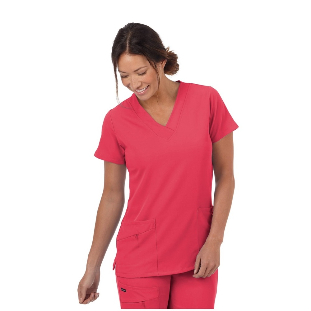Jockey Women's V-Neck Crossover Scrub Top. Size Large in the color hibiscus. NWT